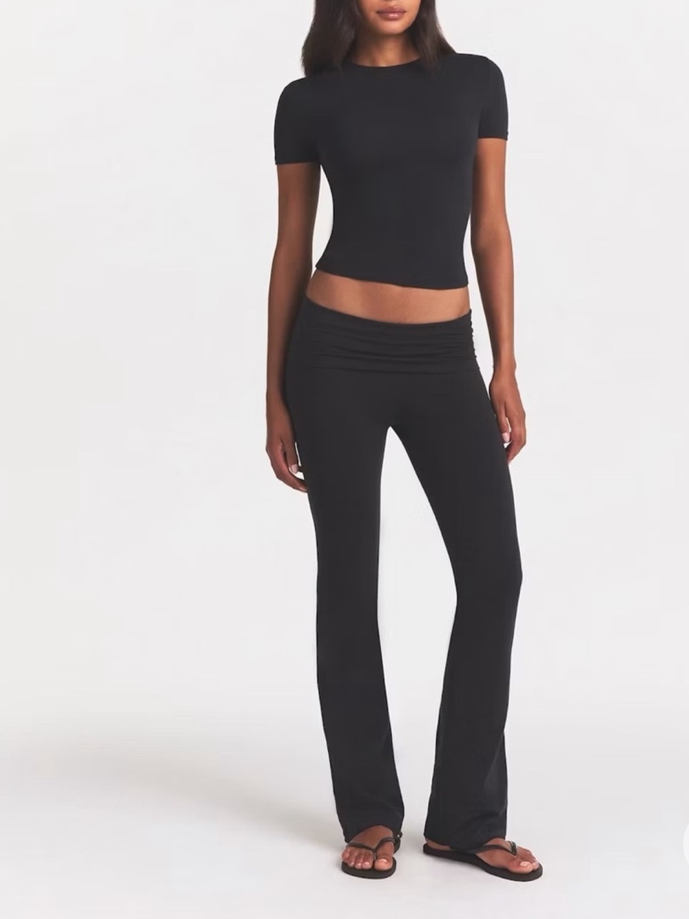 SKIMS Soot Cotton-Jersey Wide Leg Fold-Over Pants